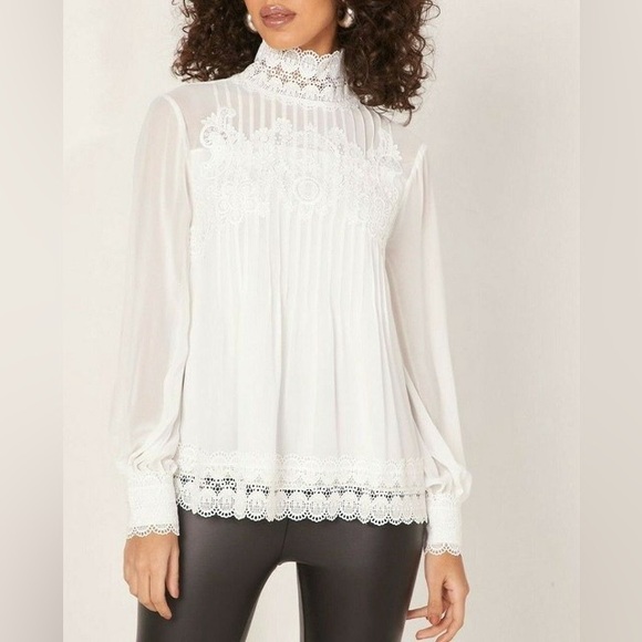 Ted Baker Cailley Solid White High Neck Lace Blouse Size 2 - Picture 1 of 7